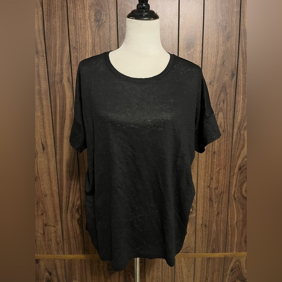 J JILL PURE JILL BLACK PULLOVER SHORT SLEEVE BLOUSE ROUND NECK TOP SZ L - Picture 1 of 7